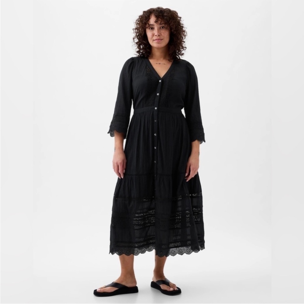AS IS! Gap Women’s Black Textured Crinkle Lace Midi Dress - Size MEDIUM ✂️ - Picture 4 of 6